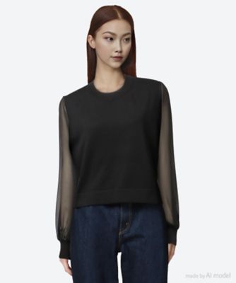 SHEER SLEEVES CREW NECK CROPPED