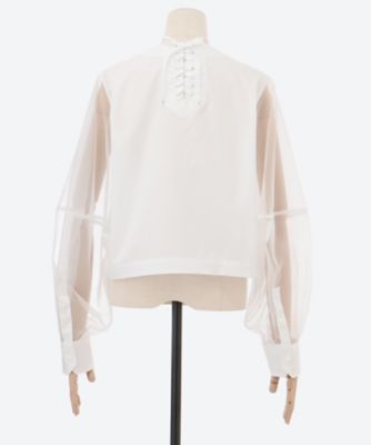 【新品】HYKE ハイク　サイドジップ　プルオーバー　カットソー　ブラウス 2 T／C SHEER SLEEVE SAILOR CROPPED