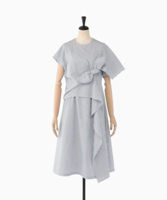 ＜AKIRANAKA (Women)＞Ｄｒａｐｅ　ｋｎｏｔ　ｓｔｒｉｐｅ　ｄｒｅｓｓ　ＷＨＢＬ