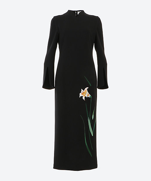 ＜三越伊勢丹/公式＞ クロゴウチ Triacetate Floral Embroidery DRESS BLACKxGREE