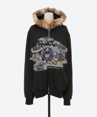 FURRY COLLAR ZIP―UP HOODIE