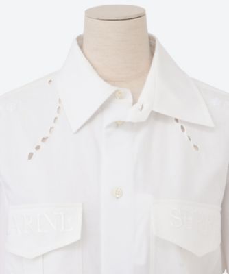 MARINE SERRE / マリーンセル | Dutch Embroidery レース切替 オープンカラーシャツ | S | ホワイト | レディース シャツ USI022 | MARINE SERRE (Women) /マリーン セル | 三越