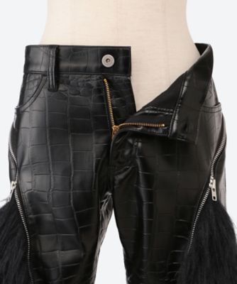 JUNYA WATANABE 22AW レザートリミングフェイクファーコート フェイクレザー×フェイクファーパンツ JP―P042―051