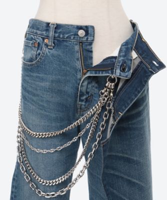 WANNA ワナL.F.S.E55 Distressed JEANSデニムパンツ Levi's Wネームチェーン付デニムパンツ JQ―P202―051