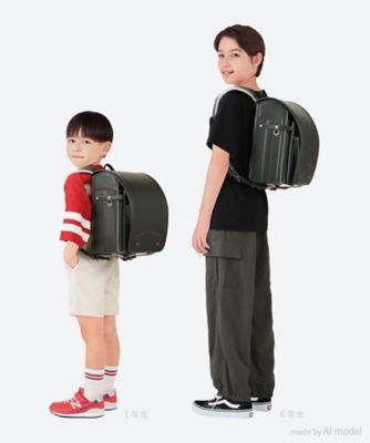 【送料無料】【２０２５年７月上旬以降届】【三越伊勢丹オリジナル】牛革キューブスタイリッシュランドセル　グリーン×キャメル