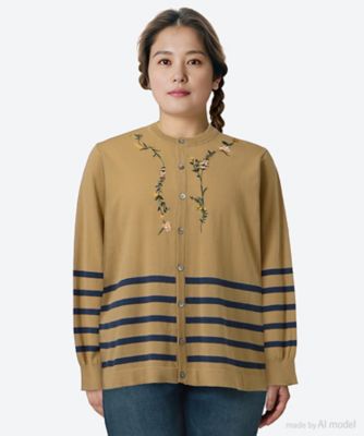 ＜super hakka feuille (Women/大きいサイズ)＞ハイツイストコットン　ワイルドフラワーライン刺繍ニットカーディガン　４６８４０２５１