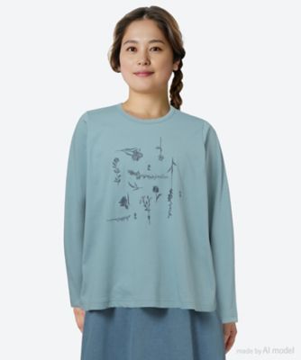super hakka feuille (Women/大きいサイズ)/スーパーハッカ　フィーユ プレーティング天竺ウォールフラワー刺繍ロングスリーブカットソー 46950251