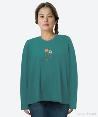 ＜super hakka feuille (Women/大きいサイズ)＞コットン天竺　花のワルツ刺繍ロングスリーブカットソー　４６９５１２５１