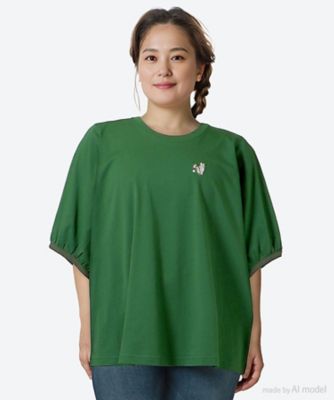 ＜super hakka feuille (Women/大きいサイズ)＞ＳＵＰＥＲ　ＨＡＫＫＡ×庄島歩夢「Ｋｉｔｔｅｎ」ワンポイント刺繍ドルマンＴシャツ　４６９５１５５１
