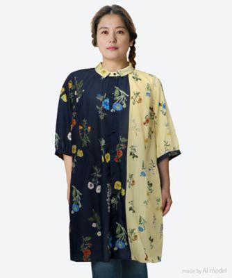 super hakka feuille (Women/大きいサイズ)/スーパーハッカ　フィーユ ポリエステルワッシャーボタニカルフィールドガイドパネルプリントチュニックシャツブラウス　４６１５１５５２