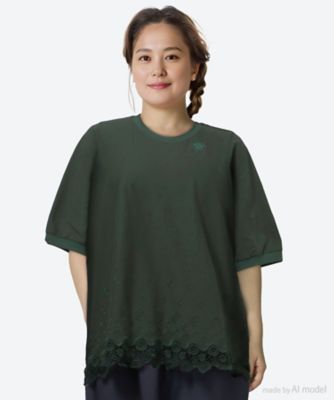 super hakka feuille (Women/大きいサイズ)/スーパーハッカ　フィーユ ミニ裏毛サークルスカラップケミカルレースＴシャツ　４６９５０４５２