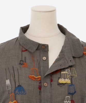 先染めチェックメニーランプ刺繍シャツワンピース