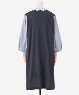 ワッシャーストライプ＋ポピー柄ケミカルレースシャツワンピース