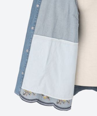 ライトオンスデニム スカラップブロッサムヴァイン刺繍デニム