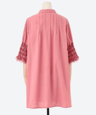 コットンローンワッシャー シャーリングフローラルライン刺繍