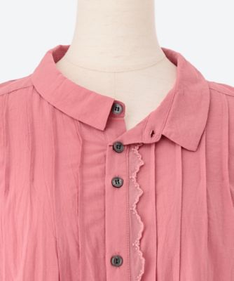 スーパーハッカフィーユ（super hakka feuille）/[15〜19号 ]コットンローンワッシャー シャーリングフローラルライン刺繍チュニックブ… コットンローンワッシャー シャーリングフローラルライン刺繍