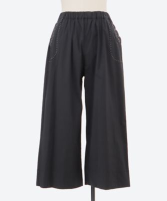 コットンナイロンストレッチ スカラップ刺繍ワイドパンツ