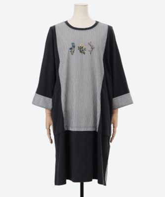 【送料無料】super hakka feuille (Women/大きいサイズ)/スーパーハッカ フィーユ スモールウェーブボイルデインティ フラワー刺繍+天竺ワンピース 46920253 90ブラック ワンピース・ドレス【三越伊勢丹/公式】