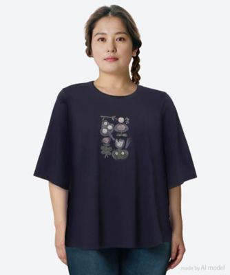 super hakka feuille (Women/大きいサイズ)/スーパーハッカ　フィーユ ＳＵＰＥＲ　ＨＡＫＫＡ×ｒｅｉｋｏ．ｍａｔｓｕｎｏ　「おはな」刺繍Ｔシャツ　４６９５０３５３