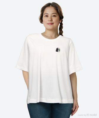 super hakka feuille (Women/大きいサイズ)/スーパーハッカ　フィーユ ＳＵＰＥＲ　ＨＡＫＫＡ×中村　ころもち　「ｇａｚｅ」刺繍Ｔシャツ　４６９５０５５３