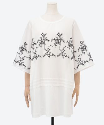 【送料無料】super hakka feuille (Women/大きいサイズ)/スーパーハッカ フィーユ コットンローンコード刺繍+ビーズ+天竺チュニックカットソー 46950953 20オフホワイト トップス【三越伊勢丹/公式】