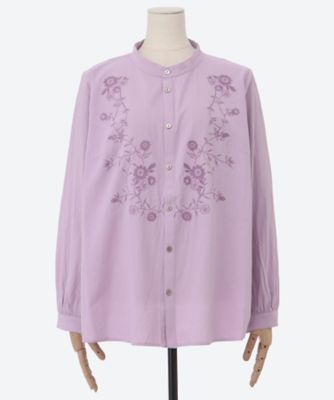 【送料無料】super hakka feuille (Women/大きいサイズ)/スーパーハッカ フィーユ コットンサンドウォッシュ テンドリルブルーム刺繍バンドカラーブラウス 46150154 53パープル トップス【三越伊勢丹/公式】