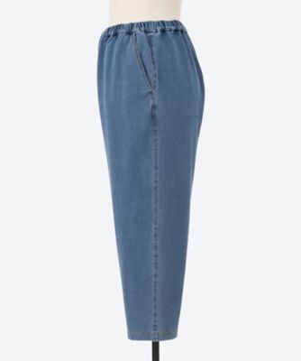 フラワーワンポイント刺繍インレイデニムストレッチテーパードパンツ