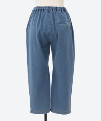 フラワーワンポイント刺繍インレイデニムストレッチテーパードパンツ