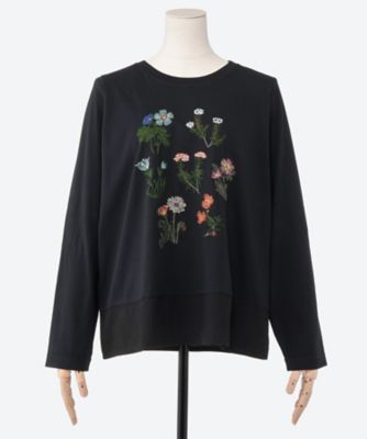 【送料無料】super hakka feuille (Women/大きいサイズ)/スーパーハッカ フィーユ ブルームインデックス刺繍長袖カットソー 46950254 90ブラック トップス【三越伊勢丹/公式】