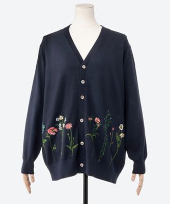 【送料無料】super hakka feuille (Women/大きいサイズ)/スーパーハッカ フィーユ ブルームアレイ刺繍コットンニットロングカーディガン 46840054 61ネイビー トップス【三越伊勢丹/公式】