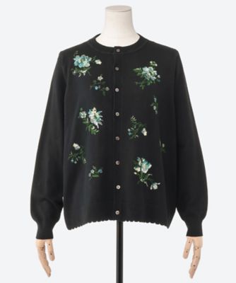 フローティングブーケ刺繍コットンニットカーディガン