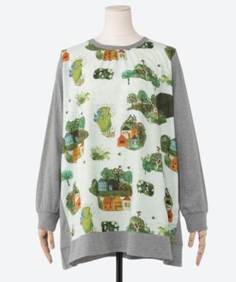 【送料無料】super hakka feuille (Women/大きいサイズ)/スーパーハッカ フィーユ SUPER HAKKA×サクマ ユウコ 「ある日の森の街」「この葉の青い鳥」プリント×天竺チュニックカットソー 46950354 31ベージュ 【三越伊勢丹/公式】