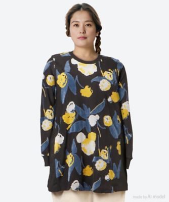 ＜super hakka feuille (Women/大きいサイズ)＞フラッフィーフラワーベロアジャカードチュニックカットソー　４６９５０４５４