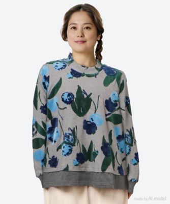 ＜super hakka feuille (Women/大きいサイズ)＞フラッフィーフラワーベロアジャカードモックネックプルオーバー　４６９５０５５４