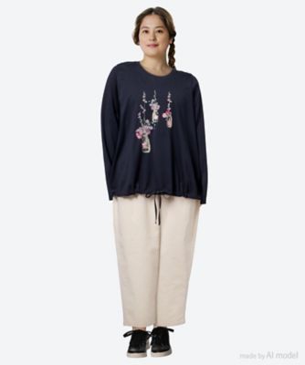 ローゲージ天竺フラワーキャンドルボトル刺繍ドロストカットソー