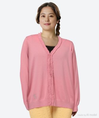 フラワーワンポイント刺繍コットンアクリルフリルタックニット