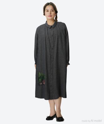 【送料無料】super hakka feuille (Women/大きいサイズ)/スーパーハッカ フィーユ SUPER HAKKA×サクマ ユウコ 「森の家」モチーフ刺繍 先染めコットン麻チェックシャツワンピース 46120054 61ネイビー 【三越伊勢丹/公式】