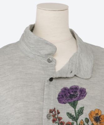 コットンビエラ先染めシャンブレービッグポピーブーケ刺繍シャツ