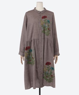 コットンビエラ先染めシャンブレービッグポピーブーケ刺繍シャツ