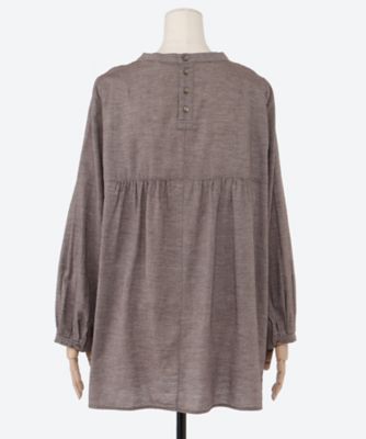 コットンビエラ先染めシャンブレービッグポピーブーケ刺繍チュニック