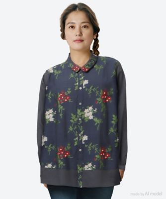 ＜super hakka feuille (Women/大きいサイズ)＞レーヨンナイロンアクリルトレイリングブルームカットジャカード＋コットンツイルブラウス　４６１５０６５４