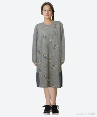 ＜super hakka feuille (Women/大きいサイズ)＞裏毛裏起毛ドット＆フラワー刺繍ワンピース　４６９２０２５４