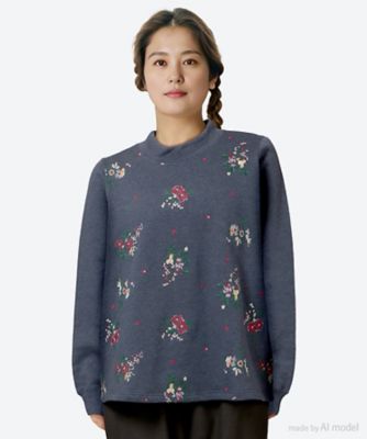 ＜super hakka feuille (Women/大きいサイズ)＞裏毛裏起毛ドット＆フラワー刺繍プルオーバー　４６９５０９５４