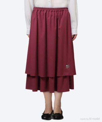 ＜super hakka feuille (Women/大きいサイズ)＞ポリエステルレーヨンストレッチフローレットウィスパーワンポイント刺繍レイヤードティアードスカート（裏地付き）　４６１７０１５４