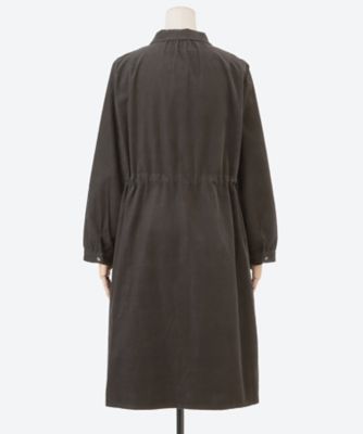 ソフトコーデュロイスタンディングフラワー刺繍シャツワンピース