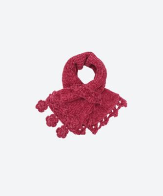 ＜super hakka feuille (Women/大きいサイズ)＞フラワーかぎ針モチーフ＆スカラップモールヤーンマフラー　３４０４００５４