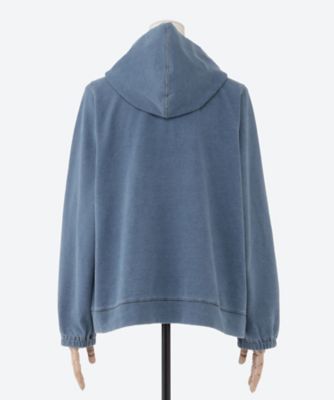 コットンストレッチインレイデニム フラワーボーラー刺繍フーディ