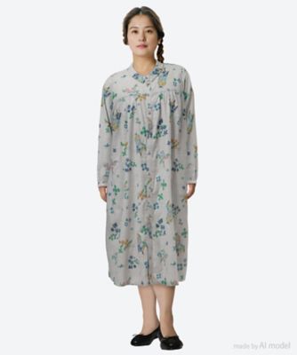 ＜super hakka feuille (Women/大きいサイズ)＞ＳＵＰＥＲ　ＨＡＫＫＡ×マツモトヨーコ　コットン先染めシャンブレー「冬から春へ」／「春の野にて」プリントワンピース　４６１２０１６１