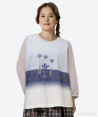 ＜super hakka feuille (Women/大きいサイズ)＞ＳＵＰＥＲ　ＨＡＫＫＡ×マツモトヨーコ　「にぎやかな秋」／「夏色の庭」プリント×天竺カットソー　４６９５０９６１