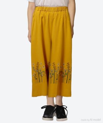 ＜super hakka feuille (Women/大きいサイズ)＞セルロースコットンストレッチ　ステムペタルスケッチ刺繍ワイドパンツ　４６１６０２６１